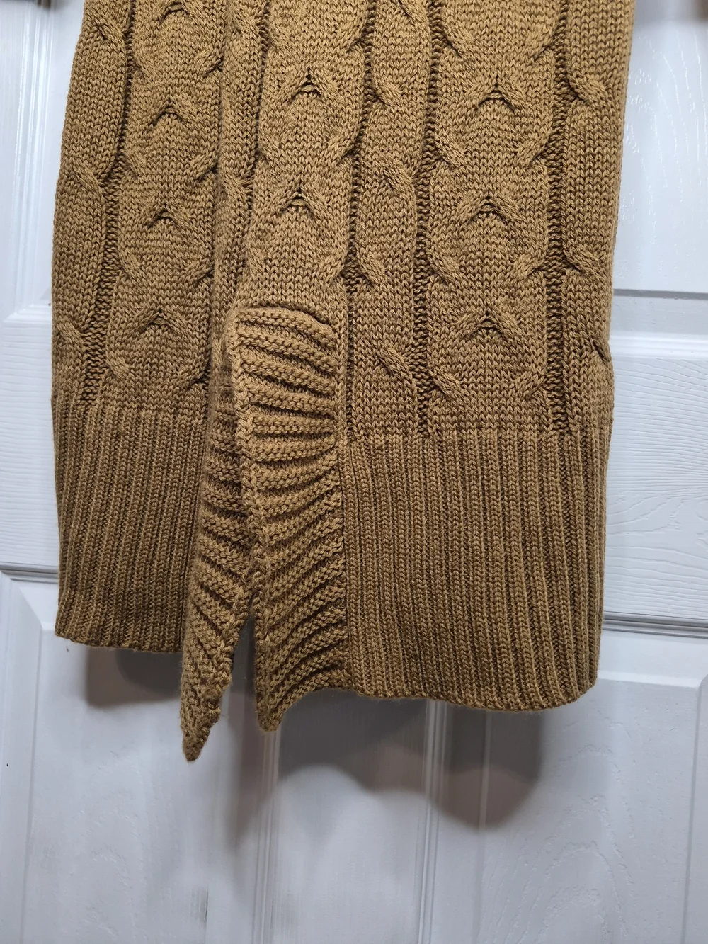 POL Cable-Knit Midi Sweater Dress in Camel Brown Cowl Neck Small